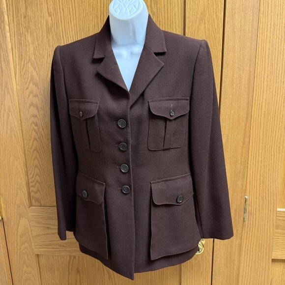 Vintage Women's Lauren Ralph Lauren Petite Brown Worsted Wool Blazer Jacket 6P - Picture 1 of 5